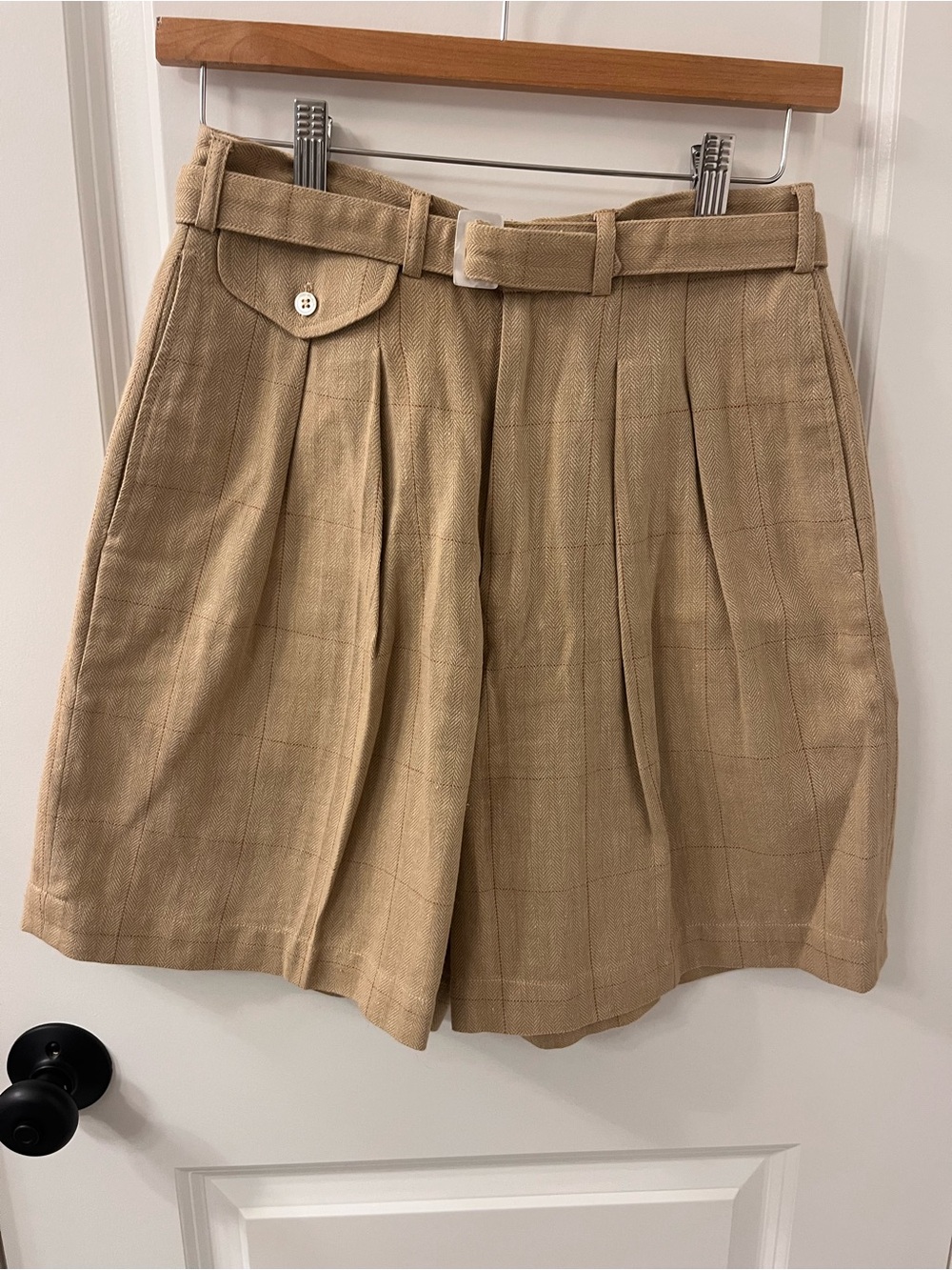 Ralph Lauren Tan High-Waist Pleated Shorts with Belt